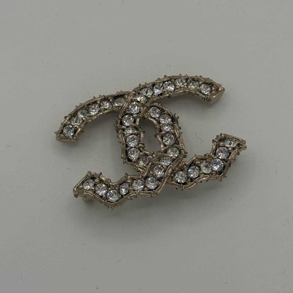 CHANEL Gold and Silver Crystal Brooch